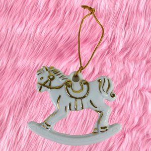 Adorable Little Porcelain rocking horse ornament with 14k painted gold trim